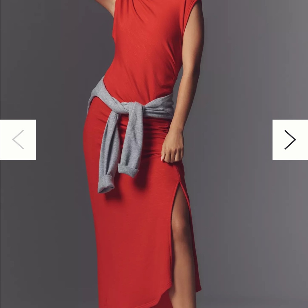 DAILY PRACTICE BY ANTHROPOLOGIE MOCK-NECK RUCHED MIDI DRESS